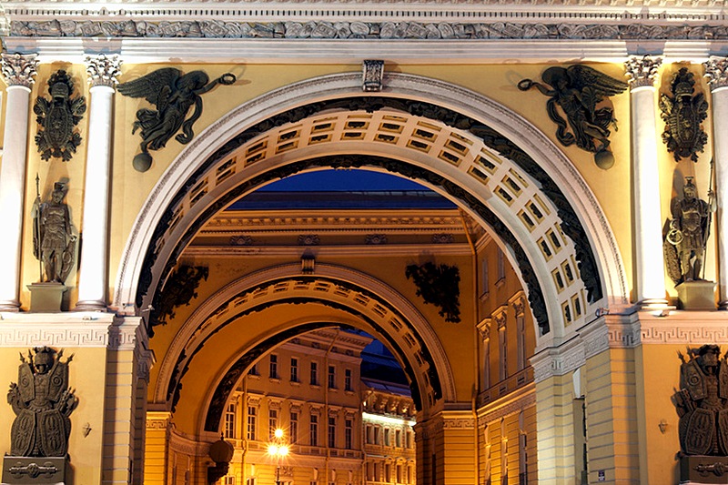 The arch of the General Staff Building in Saint-Petersburg, Russia. Here the Bolshaya Morskaya street begins The arch of the General Staff Building in Saint-Petersburg, Russia. Here the Bolshaya Morskaya street begins