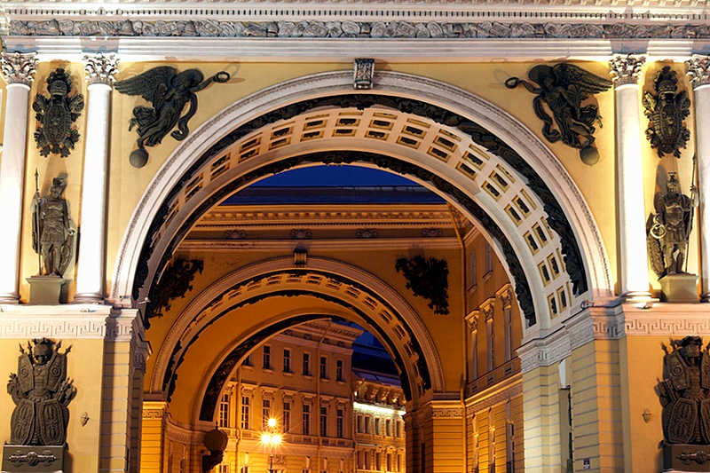 The arch of the General Staff Building in Saint-Petersburg, Russia. Here the Bolshaya Morskaya street begins