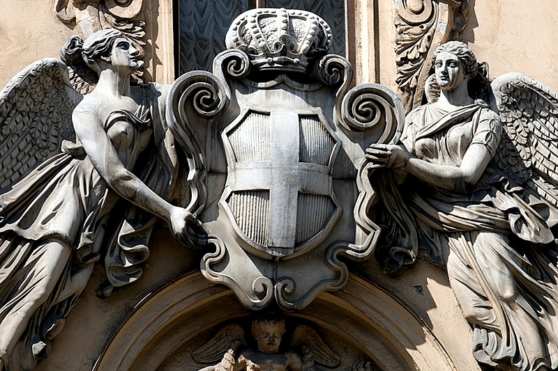 Detail of architectural decoration on Bolshaya Morskaya Ulitsa in St Petersburg, Russia