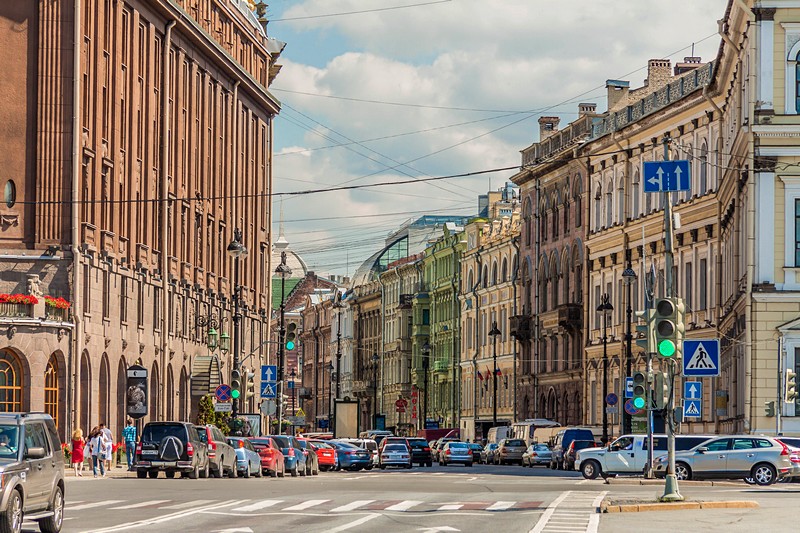 Panoramic view of Bolshaya Morskaya Ulitsa in Saint-Petersburg, Russia