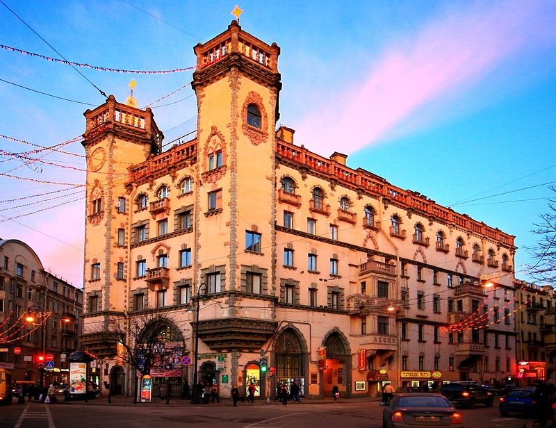 Rosenshtein Apartment Building (House with Towers) on Bolshoy Prospekt in St Petersburg, Russia