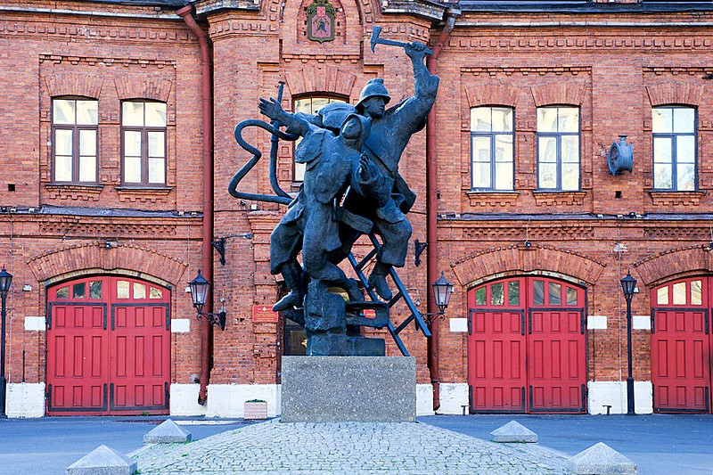 Monument to firefighters on Bolshoy Prospekt in St Petersburg, Russia