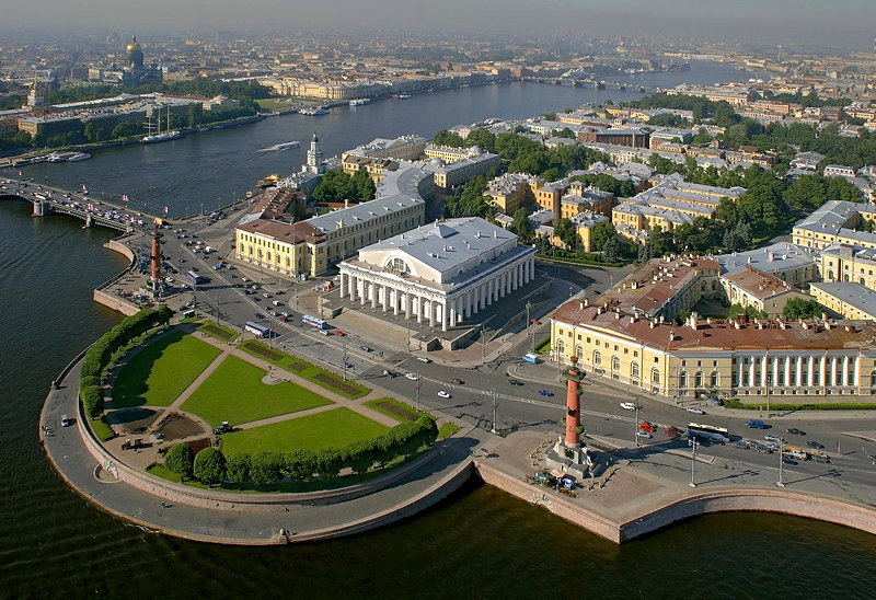 Aerial view of Birzhevaya Ploshchad (Stock Exchange Square) in St Petersburg, Russia
