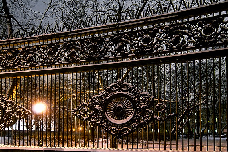 Wrought-iron fence in front of Kazan Cathedral in St Petersburg, Russia