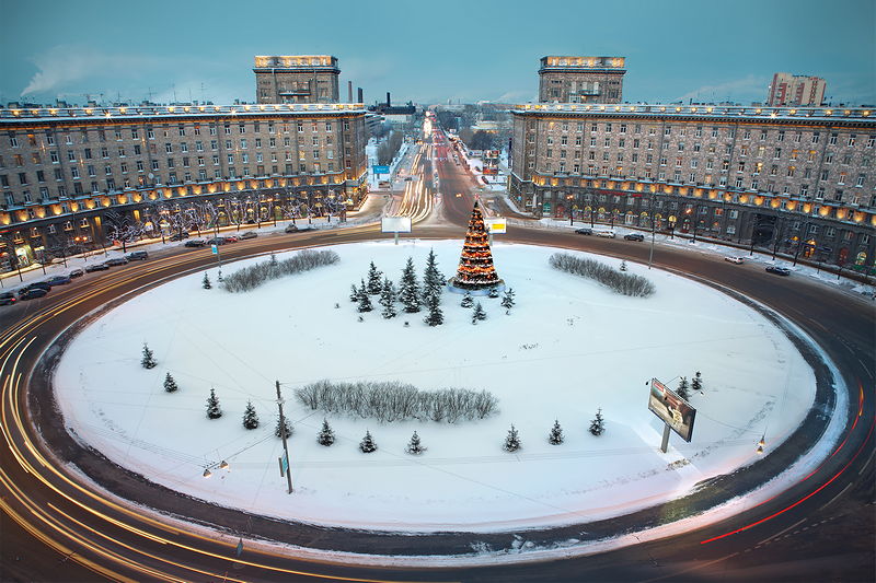 Christmas tree on Komsomolskaya Ploshchad in Saint-Petersburg, Russia