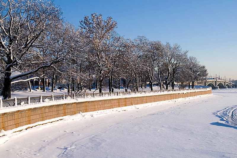 Kronverkskaya Embankment in St Petersburg, Russia in winter