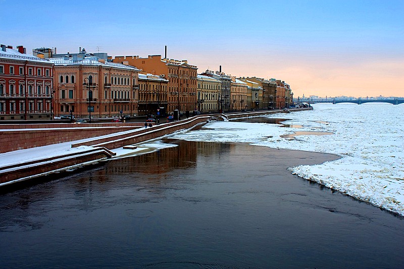 Winter view of Kutuzov Embankment in Saint Petersburg, Russia
