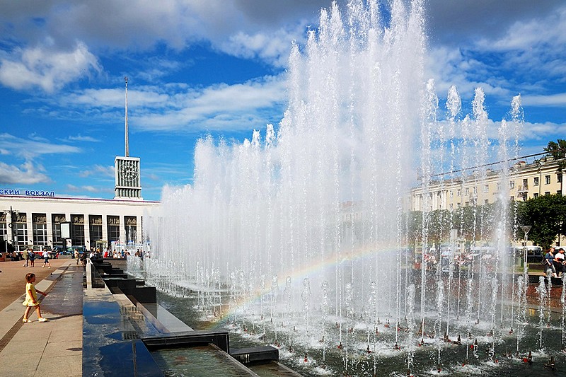 Fountains on Ploshchad Lenina in St Petersburg, Russia