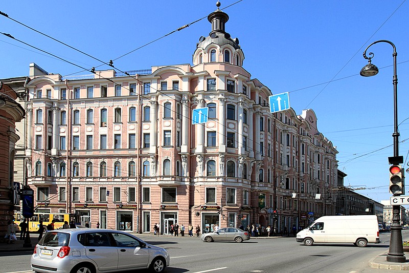 View from Kamennoostrovsky Prospekt onto Ploshchad Lva Tolstogo in Saint-Petersburg, Russia