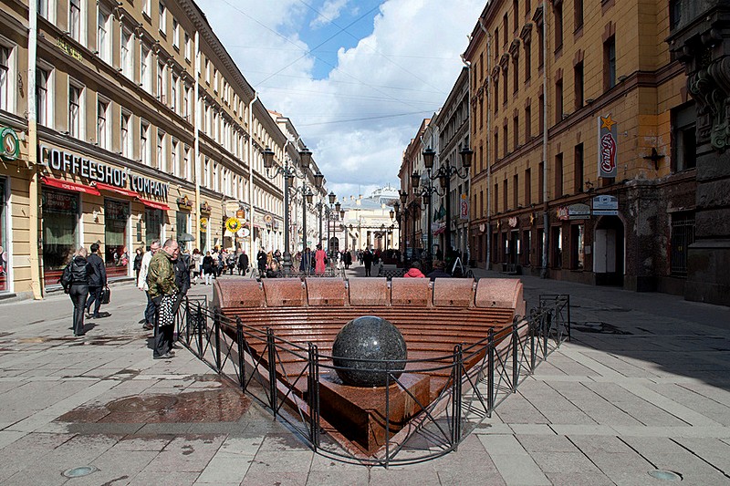 Granite Ball fountain on Malaya Sadovaya Ulitsa in St Petersburg, Russia