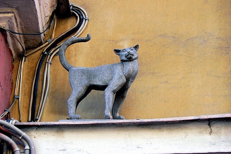 Statue of Vasilisa the Cat on Malaya Sadovaya Ulitsa in Saint-Petersburg, Russia