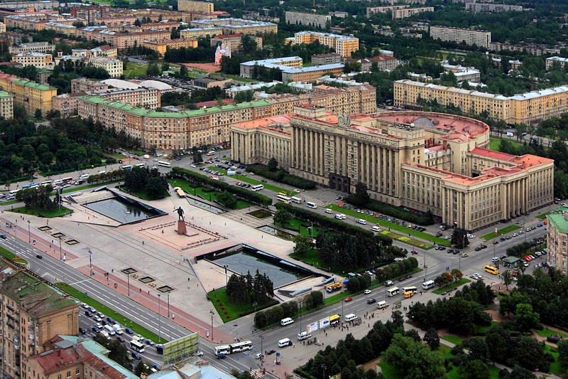 Aerial view of Moskovskaya Ploshchad and House of Soviets in Saint-Petersburg, Russia