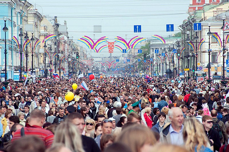 Celebrations on Nevsky Prospekt in Saint-Petersburg, Russia