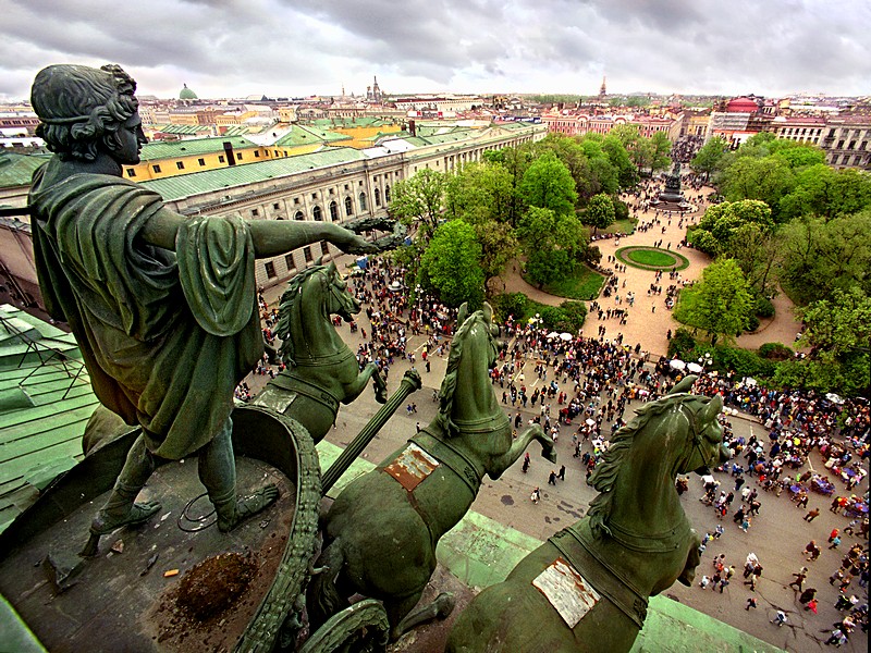 View of Ploshchad Ostrovskogo (Ostrovsky Square) from the roof of the Alexandrinsky Theatre in St Petersburg, Russia