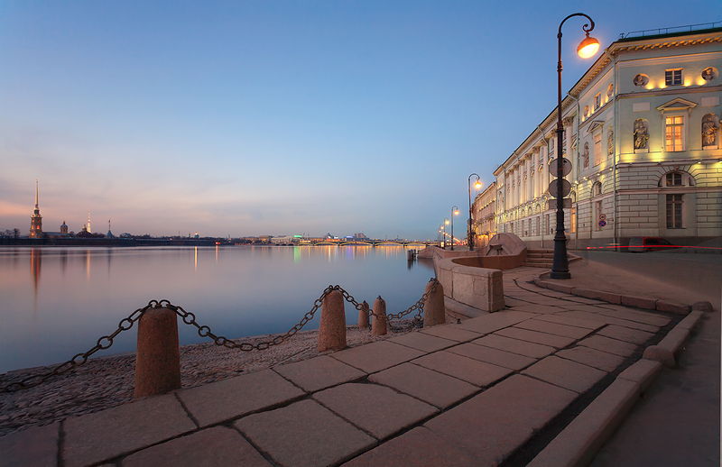 Dvortsovaya (Palace) Embankment and the Hermitage Museum in St Petersburg, Russia