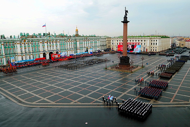 May 9 Victory Day Parade on Palace Square in St Petersburg, Russia