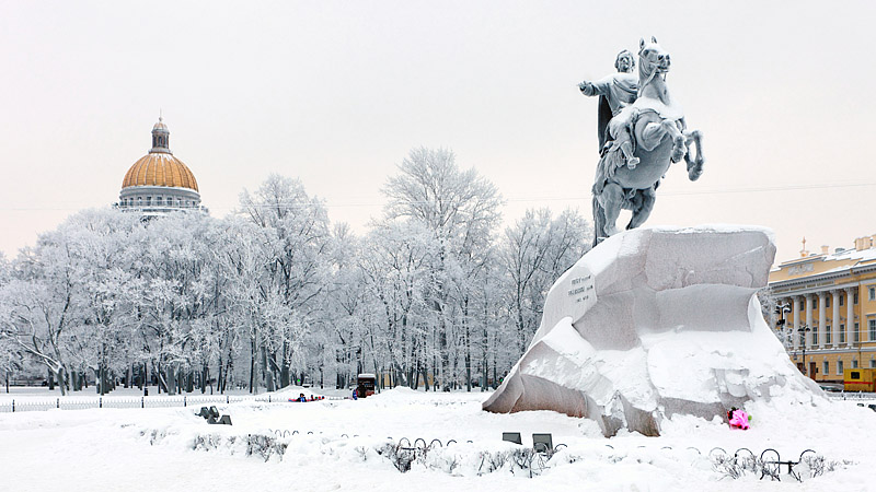 Senatskaya Ploshchad in winter in St Petersburg, Russia