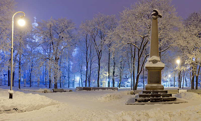 Tsusima Battle Memorial Obelisk on Nikolskaya Ploshchad in Saint-Petersburg, Russia