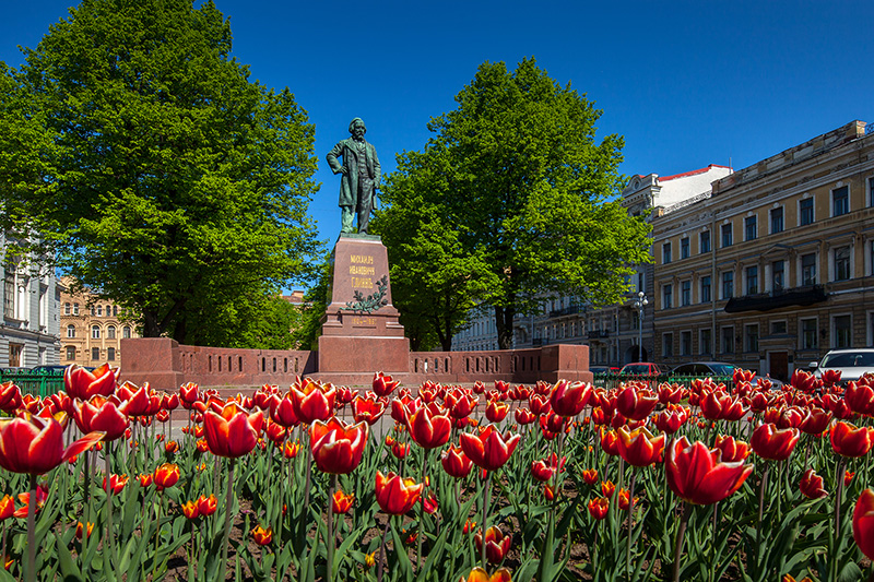 Monument to Mikhail Glinka on Teatralnaya Ploshchad in St Petersburg, Russia