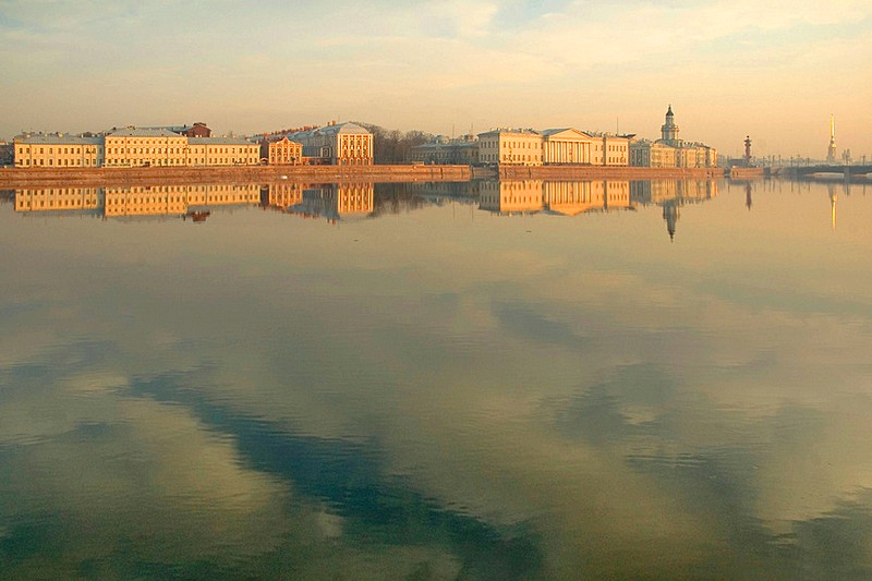 Early morning panoramic view of Universitetskaya Embankment in St Petersburg, Russia Early morning panoramic view of Universitetskaya Embankment in St Petersburg, Russia