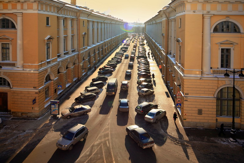 Ulitsa Zodchego Rossi during rush hour  in St. Petersburg, Russia