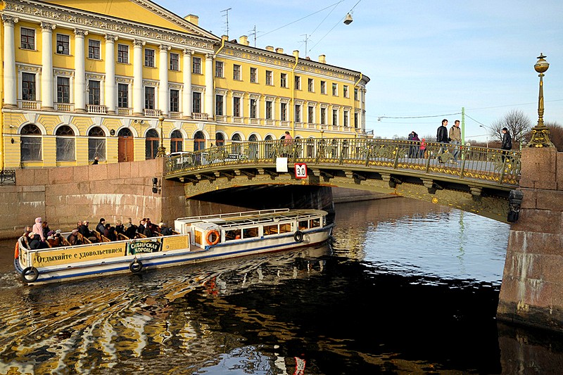 Adamini House and Malo-Konyushenniy Bridge in St. Petersburg, Russia