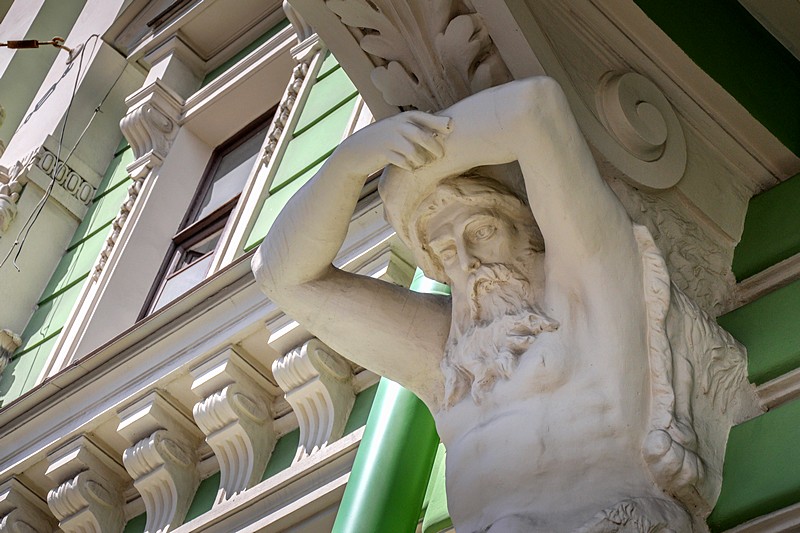 Unusual bearded Atlas on the Ratkov-Rozhnov Apartment Building in Saint-Petersburg, Russia