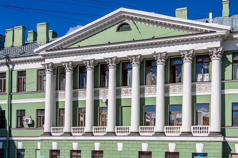 Neoclassical facade of the Evmentev House in St Petersburg, Russia