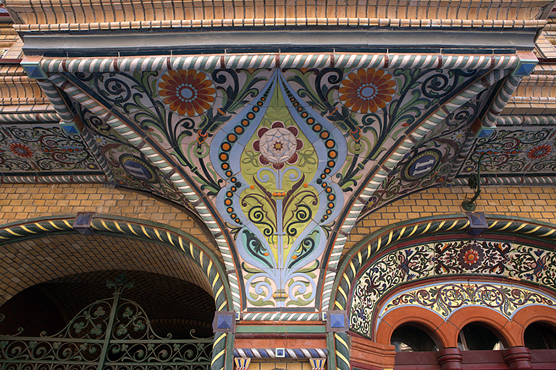 Detail of facade decorations of the Nikonov Apartment Building in Saint-Petersburg, Russia