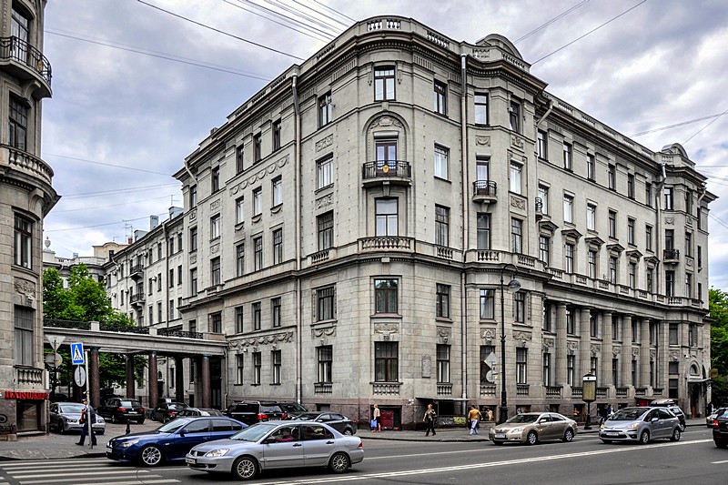 Picturesque open courtyard of the Apartment Building of the First Russian Insurance Society (Benois House) in St Petersburg, Russia