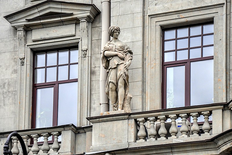 Detail of facade decorations of the Apartment Building of the First Russian Insurance Society in Saint-Petersburg, Russia