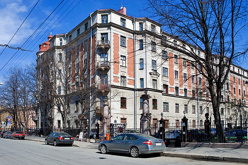 Facade of the Apartment Building of the First Russian Insurance Society facing Kronverkskaya Ulitsa in St Petersburg, Russia