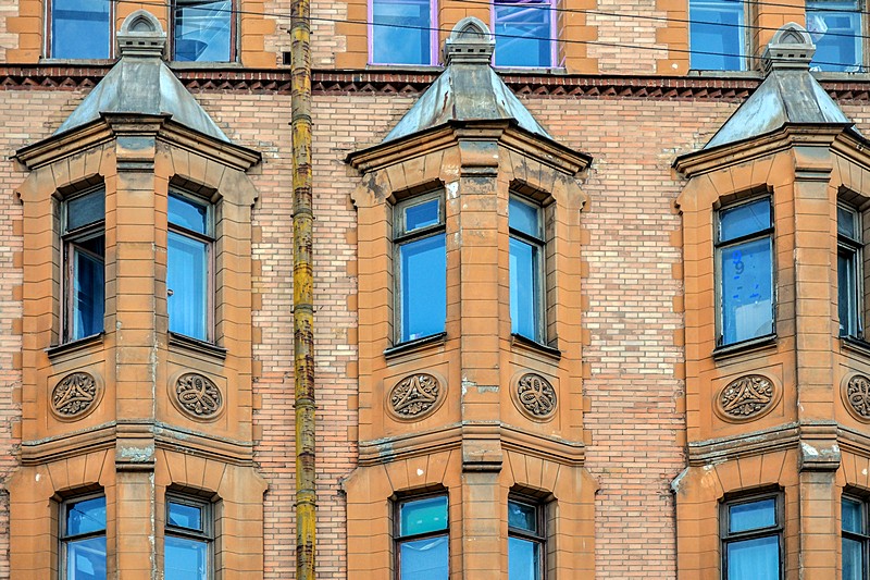 Bay windows of the Schroeter Apartment building in Saint-Petersburg, Russia