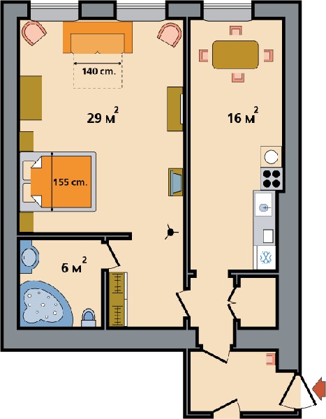 One Room Apartments Ulitsa Vosstaniya Floorplan in St. Petersburg, Russia