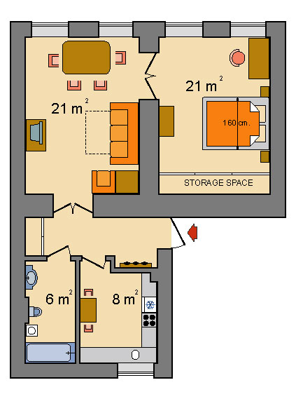 Two Room Apartments Griboedova Canal Floorplan in St. Petersburg, Russia
