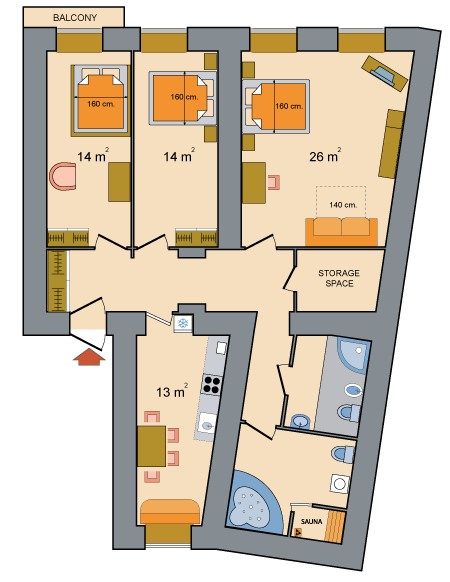 Three Room Apartments Karavannaya Ulitsa Floorplan in St. Petersburg, Russia