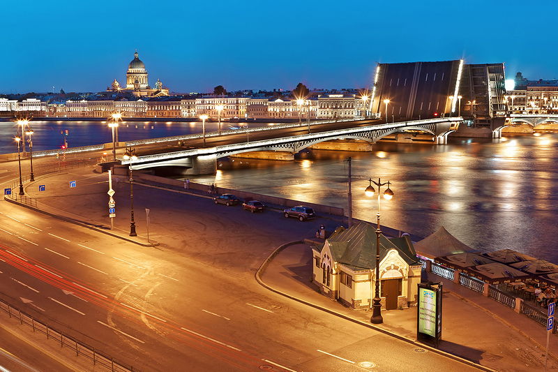Elevated bridge spans of Blagoveshchenskiy Bridge in St Petersburg, Russia