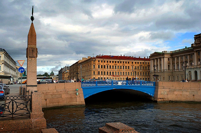 Blue Bridge over the Moyka River in St Petersburg, Russia