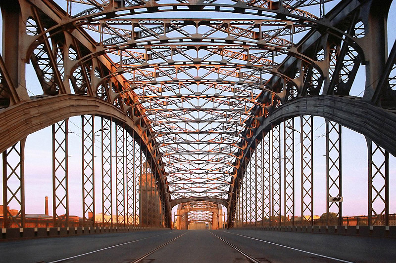 Metal trusses of Bolsheokhtinskiy Bridge in St Petersburg, Russia