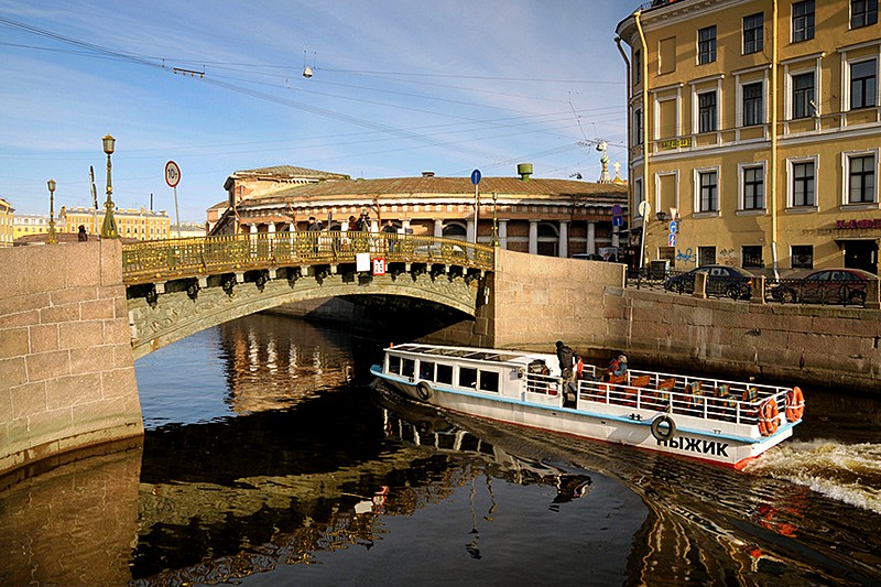 Bolshoy Konyushenny Bridge over the Moyka River in St Petersburg, Russia