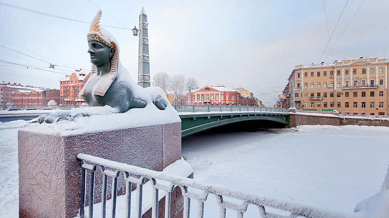 Winter view of the Egyptian Bridge in St Petersburg, Russia