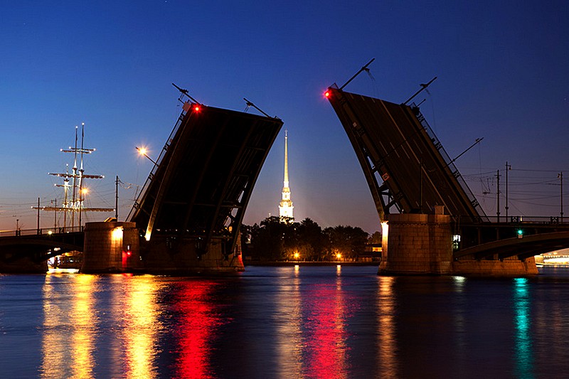 Elevated bridge span of Birzhevoy (Exchange) Bridge in St Petersburg, Russia