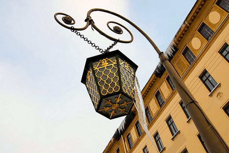 Lantern on Italian Bridge over the Griboedov Canal in St Petersburg, Russia