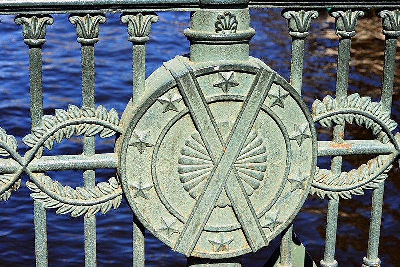 Wrought-iron railings of Italian Bridge over the Griboedov Canal in Saint-Petersburg, Russia