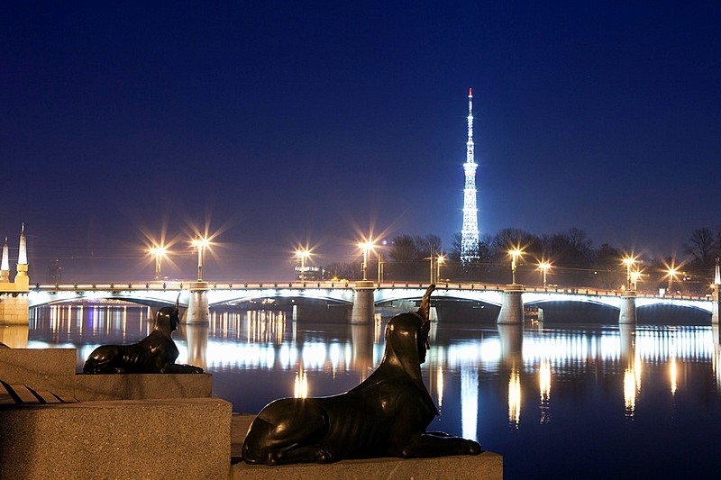 Sphinxes next to Kamennoostrovskiy Bridge in St Petersburg, Russia