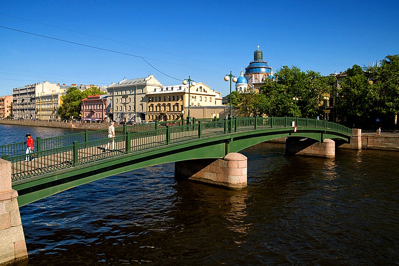 Pedestrian Krasnoarmeiskiy Bridge in St Petersburg, Russia