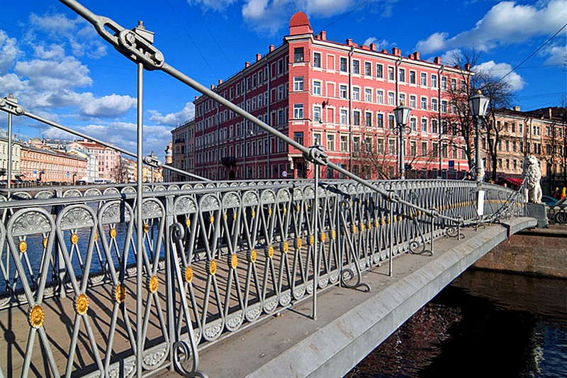 Lion (Lviny) Bridge over the Griboedov Canal in St Petersburg, Russia