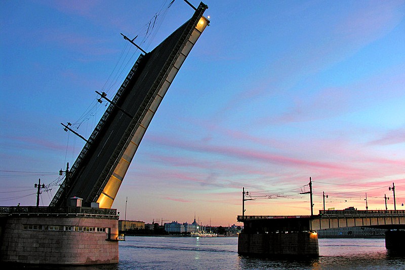 Elevated bridge span of Liteyniy Bridge in St Petersburg, Russia