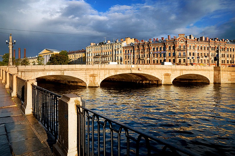 Obukhovskiy Bridge over the Fontanka River in St Petersburg, Russia