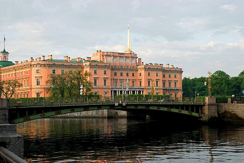 Panteleimonovskiy Bridge next to St. Michael's (Mikhailovsky) Castle in St Petersburg, Russia